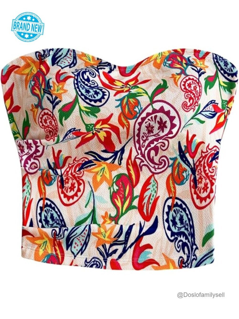 Plus Size Strapless Bandeau Crop Top Paisley Print Summer Tank